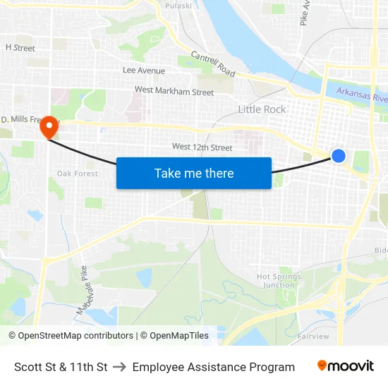 Scott St & 11th St to Employee Assistance Program map