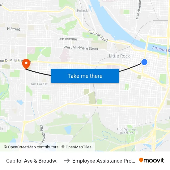 Capitol Ave & Broadway St to Employee Assistance Program map
