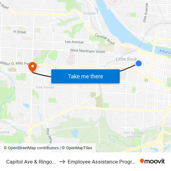 Capitol Ave & Ringo St to Employee Assistance Program map