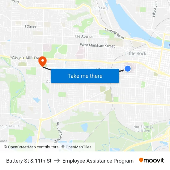 Battery St & 11th St to Employee Assistance Program map