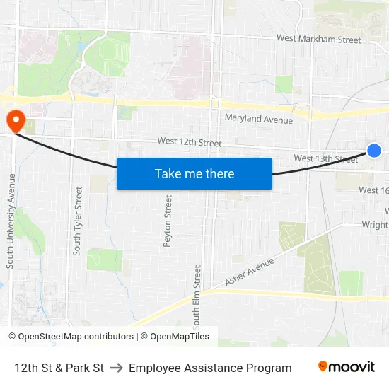 12th St & Park St to Employee Assistance Program map