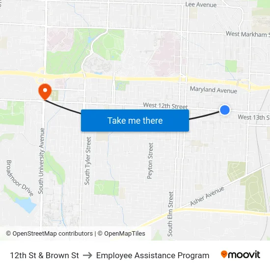 12th St & Brown St to Employee Assistance Program map