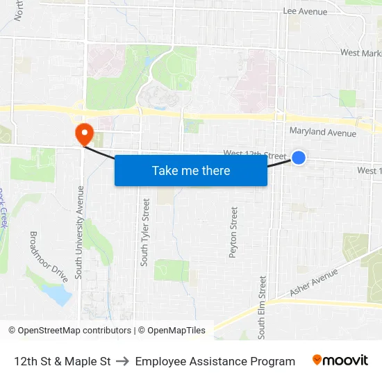 12th St & Maple St to Employee Assistance Program map