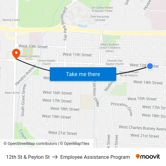 12th St & Peyton St to Employee Assistance Program map