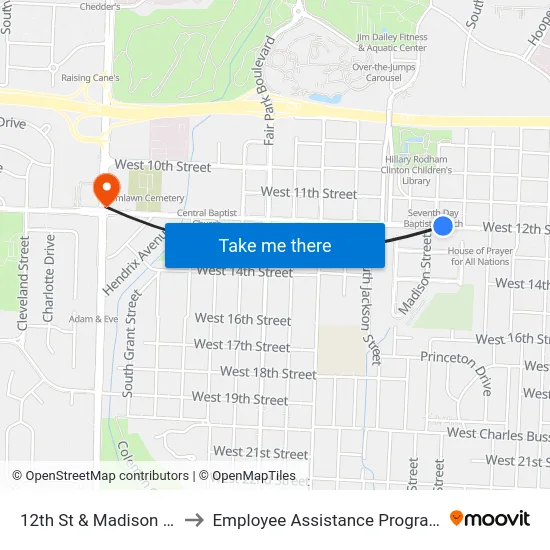 12th St & Madison St to Employee Assistance Program map