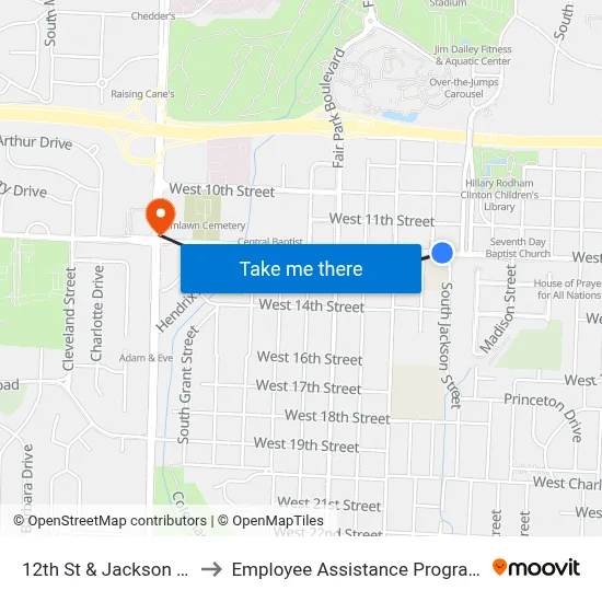 12th St & Jackson St to Employee Assistance Program map