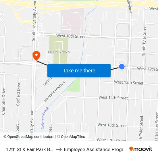 12th St & Fair Park Blvd to Employee Assistance Program map