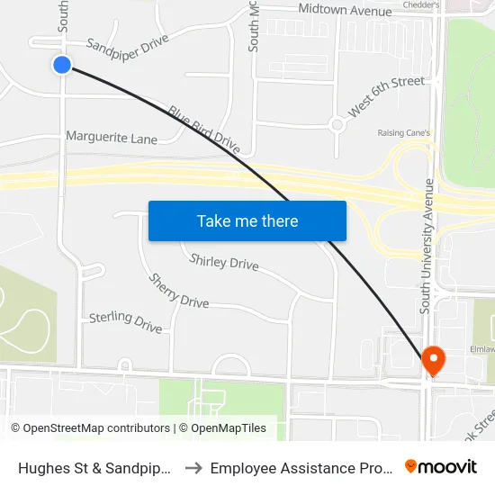 Hughes St &  Sandpiper Rd to Employee Assistance Program map