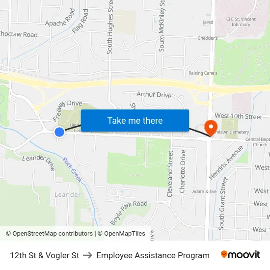 12th St & Vogler St to Employee Assistance Program map