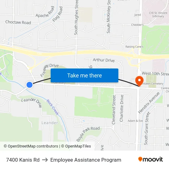 7400 Kanis Rd to Employee Assistance Program map