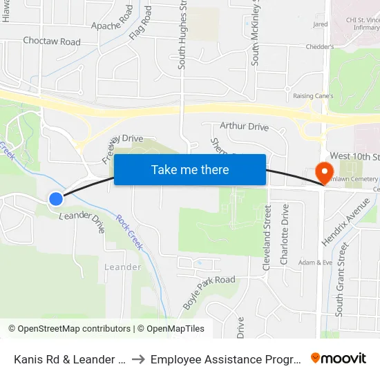 Kanis Rd & Leander Dr to Employee Assistance Program map