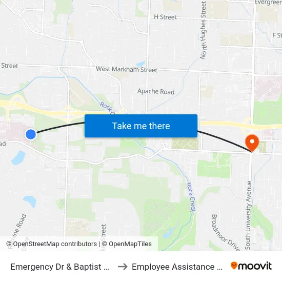 Emergency Dr & Baptist Health Dr to Employee Assistance Program map