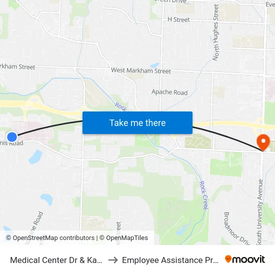 Medical Center Dr & Kanis Rd to Employee Assistance Program map