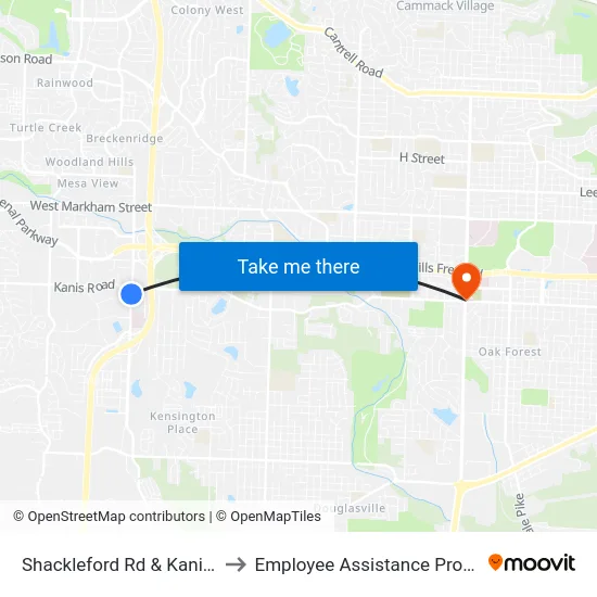 Shackleford Rd & Kanis Rd to Employee Assistance Program map