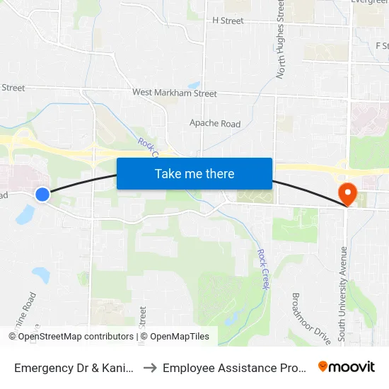 Emergency Dr & Kanis Rd to Employee Assistance Program map