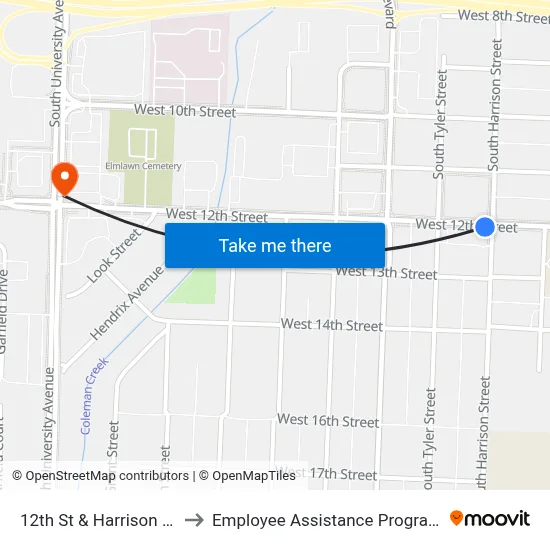 12th St & Harrison St to Employee Assistance Program map