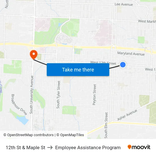 12th St & Maple St to Employee Assistance Program map