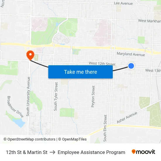 12th St & Martin St to Employee Assistance Program map