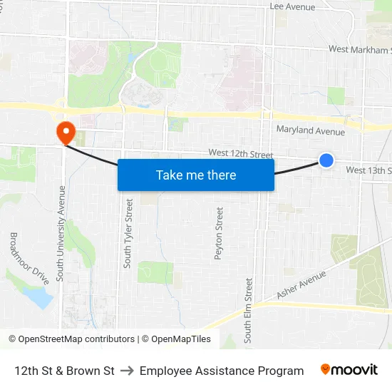 12th St & Brown St to Employee Assistance Program map