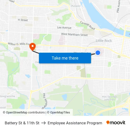 Battery St & 11th St to Employee Assistance Program map
