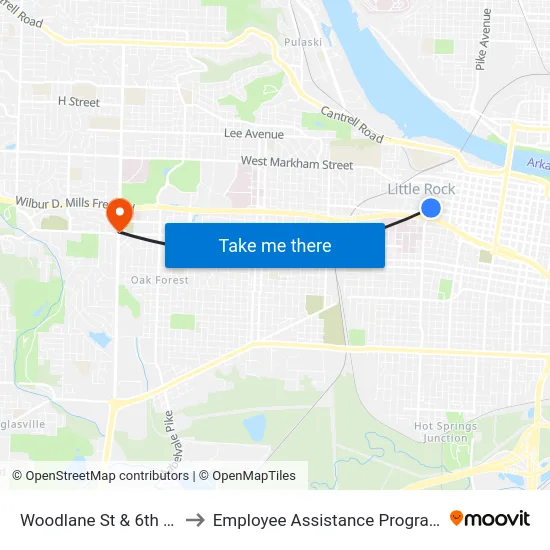 Woodlane St & 6th St to Employee Assistance Program map