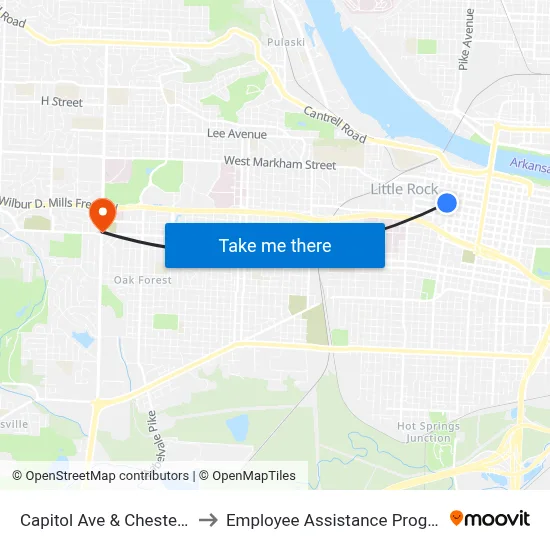 Capitol Ave & Chester St to Employee Assistance Program map