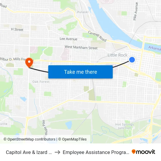 Capitol Ave & Izard St to Employee Assistance Program map