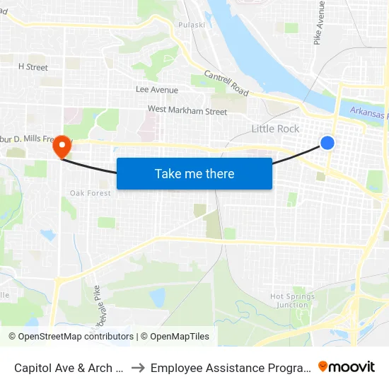 Capitol Ave & Arch St to Employee Assistance Program map