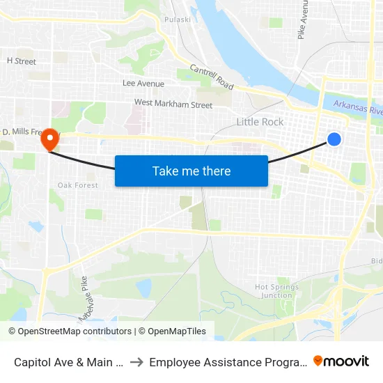 Capitol Ave & Main St to Employee Assistance Program map