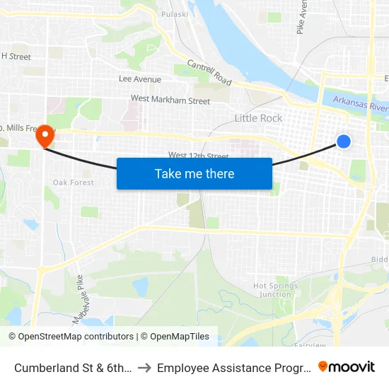 Cumberland St & 6th St to Employee Assistance Program map