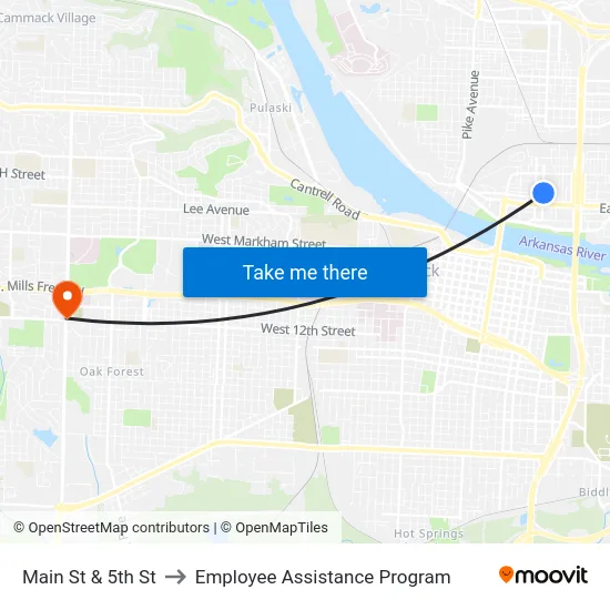 Main St & 5th St to Employee Assistance Program map