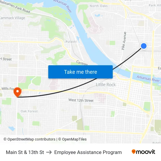 Main St & 13th St to Employee Assistance Program map