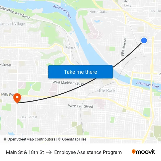 Main St & 18th St to Employee Assistance Program map