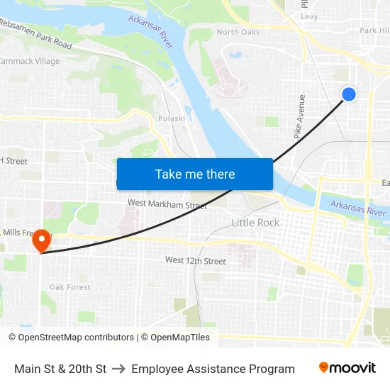 Main St & 20th St to Employee Assistance Program map