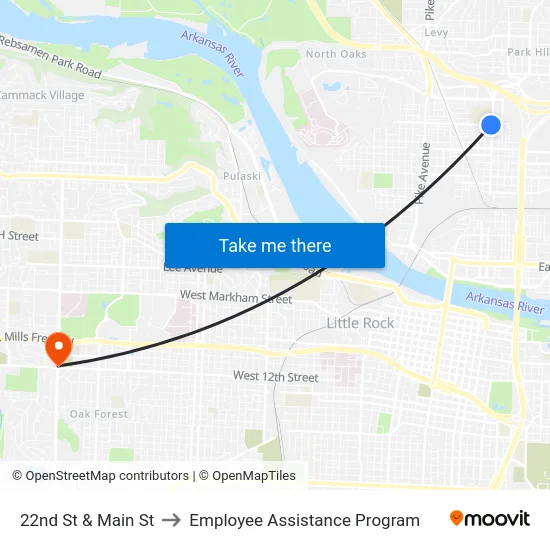 22nd St & Main St to Employee Assistance Program map