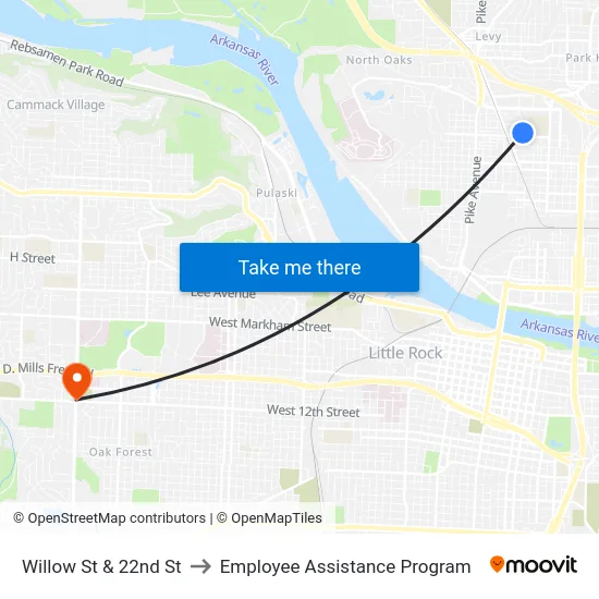 Willow St & 22nd St to Employee Assistance Program map