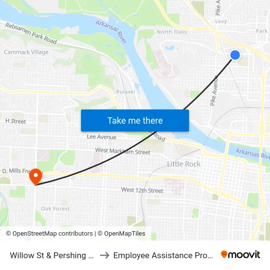 Willow St & Pershing Blvd to Employee Assistance Program map