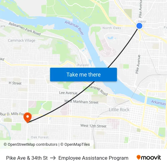 Pike Ave & 34th St to Employee Assistance Program map