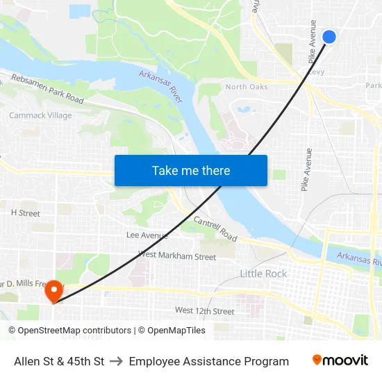 Allen St & 45th St to Employee Assistance Program map