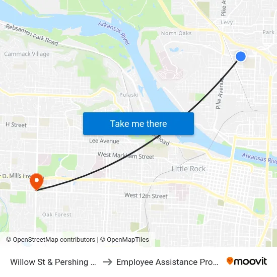 Willow St & Pershing Blvd to Employee Assistance Program map