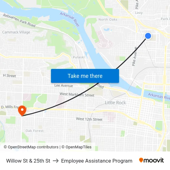 Willow St & 25th St to Employee Assistance Program map