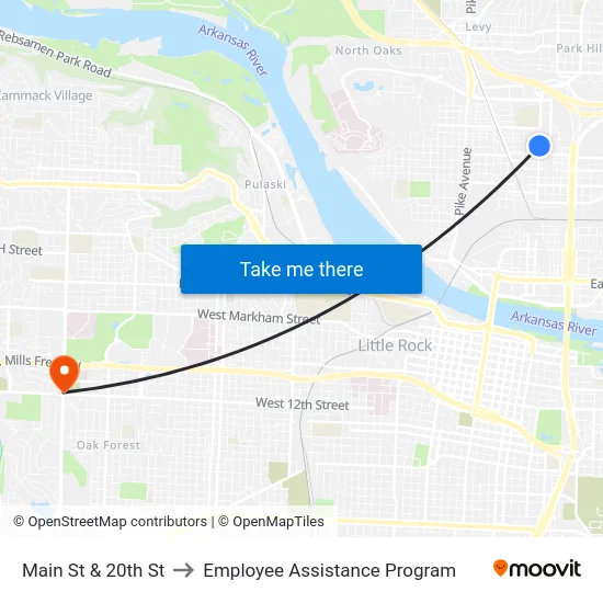 Main St & 20th St to Employee Assistance Program map