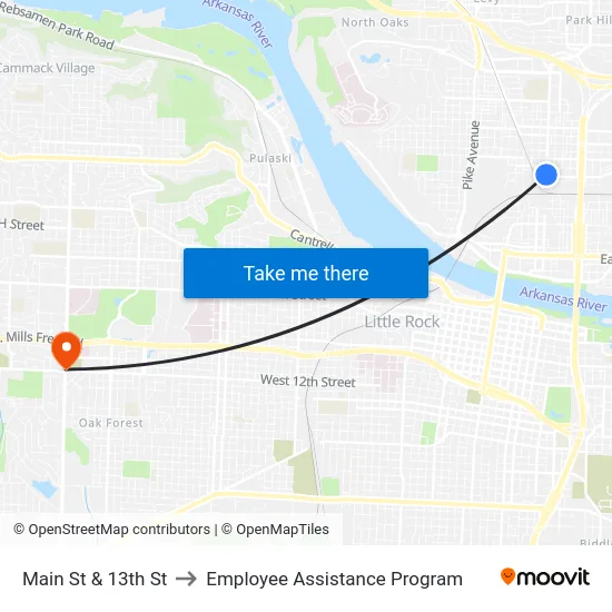 Main St & 13th St to Employee Assistance Program map