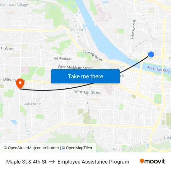 Maple St & 4th St to Employee Assistance Program map