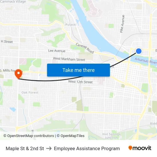 Maple St & 2nd St to Employee Assistance Program map