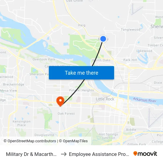 Military Dr & Macarthur Dr to Employee Assistance Program map