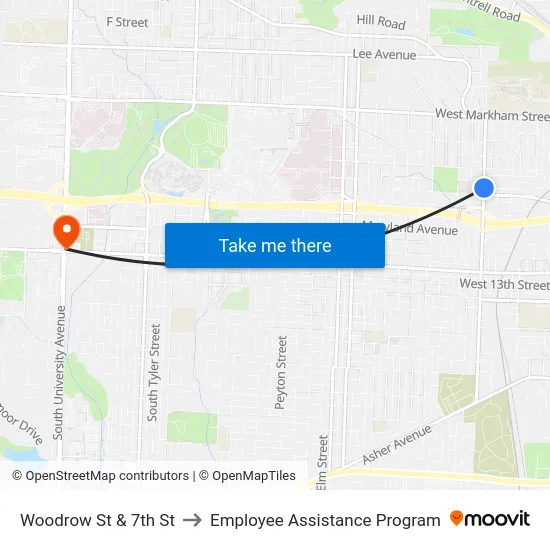 Woodrow St & 7th St to Employee Assistance Program map