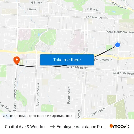 Capitol Ave & Woodrow St to Employee Assistance Program map