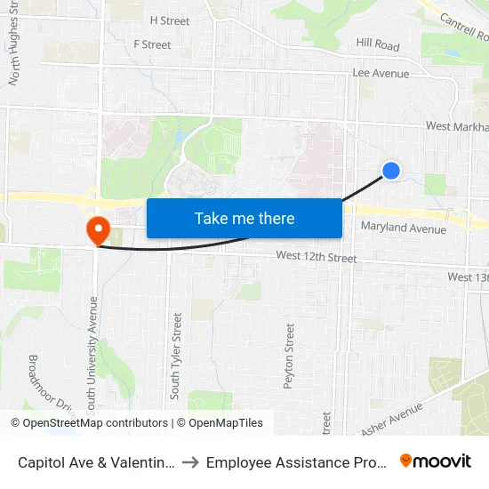 Capitol Ave & Valentine St to Employee Assistance Program map
