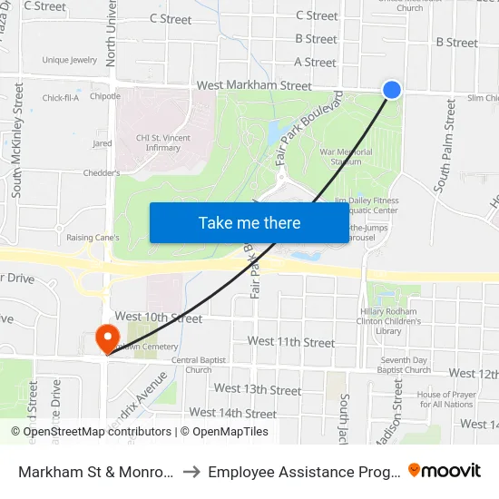 Markham St & Monroe St to Employee Assistance Program map